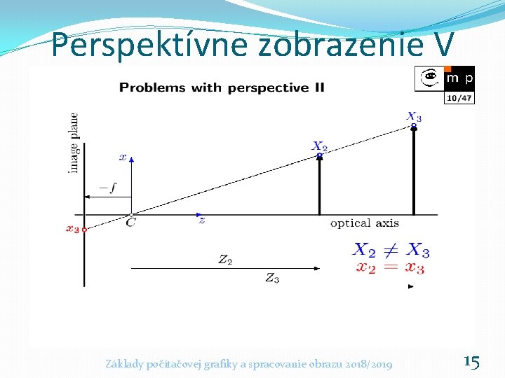 Perspektívne zobrazenie V Základy počítačovej grafiky a spracovanie obrazu 2018/2019 15 