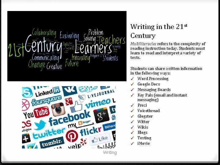 Writing in the 21 st Century Multiliteracies refers to the complexity of reading instruction