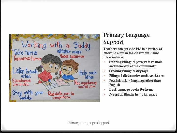 Primary Language Support Teachers can provide PLS in a variety of effective ways in
