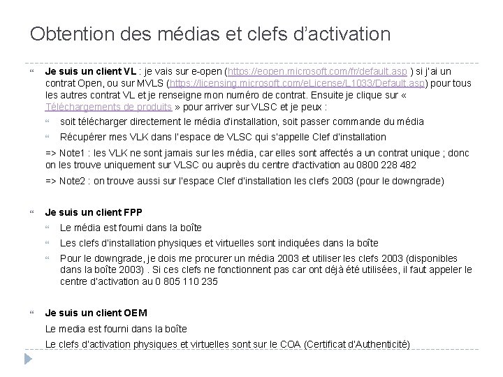 Obtention des médias et clefs d’activation Je suis un client VL : je vais