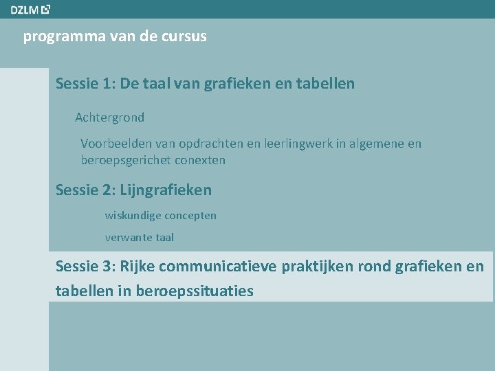 programma van de cursus Sessie 1: De taal van grafieken en tabellen Achtergrond Voorbeelden