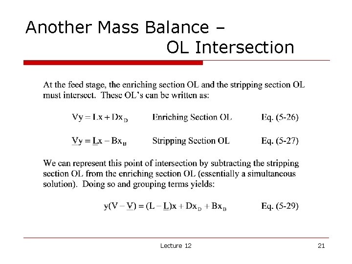 Another Mass Balance – OL Intersection Lecture 12 21 