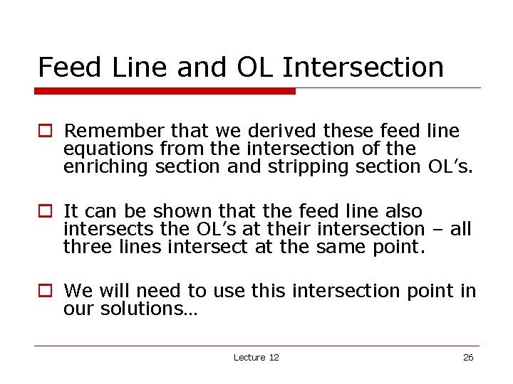 Feed Line and OL Intersection o Remember that we derived these feed line equations