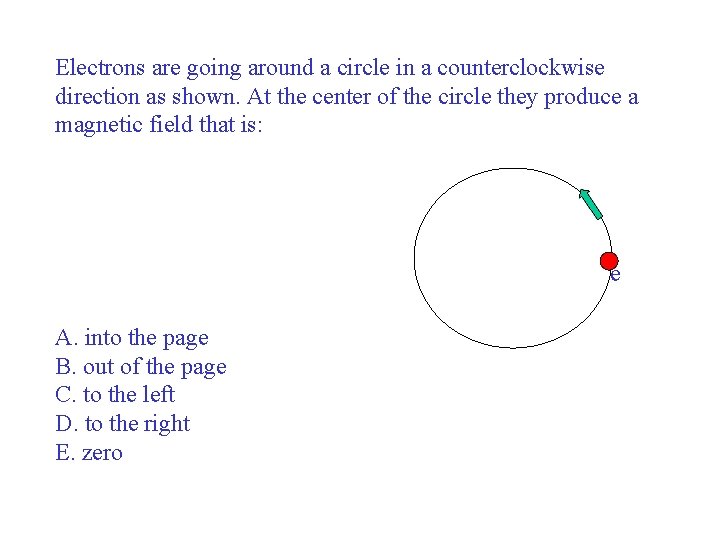 Electrons are going around a circle in a counterclockwise direction as shown. At the