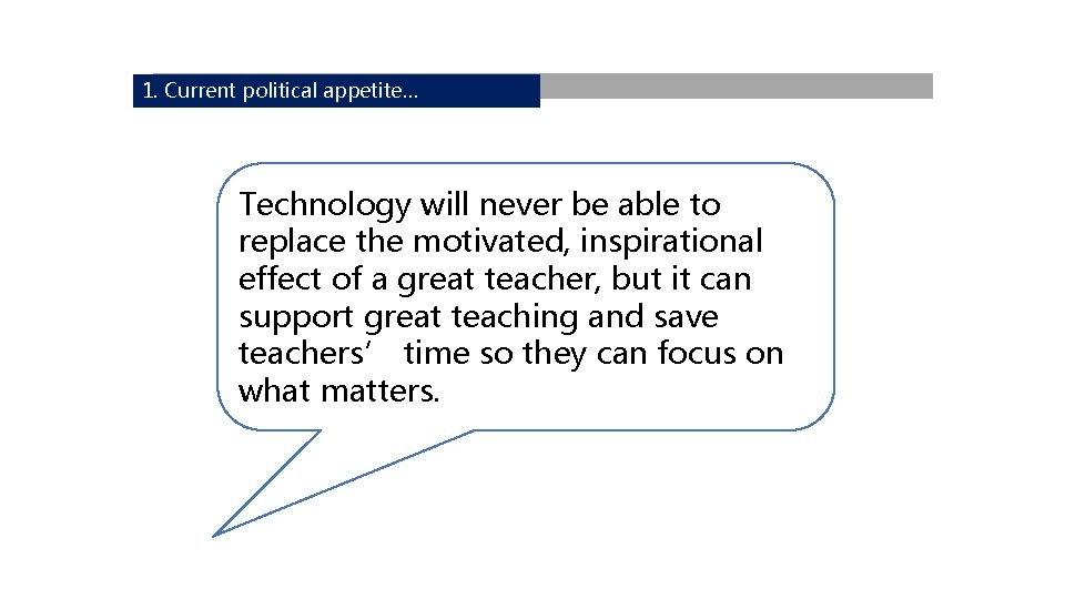 1. Current political appetite… Technology will never be able to replace the motivated, inspirational