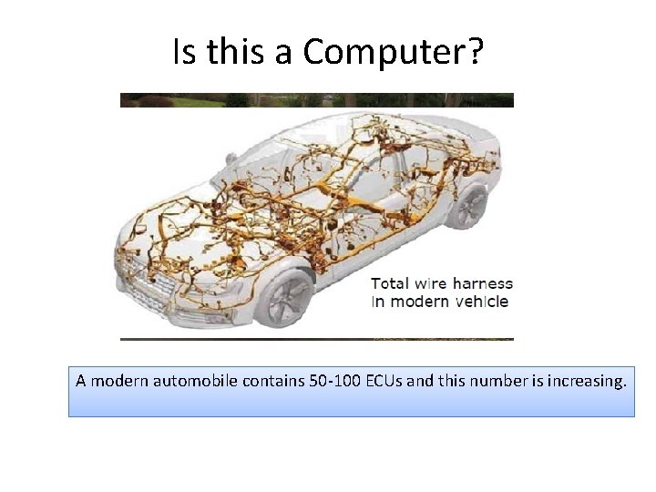 Is this a Computer? A modern automobile contains 50 -100 ECUs and this number