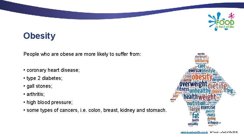 Obesity People who are obese are more likely to suffer from: • coronary heart