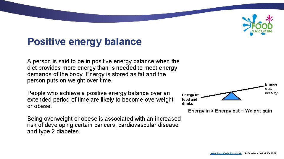 Positive energy balance A person is said to be in positive energy balance when