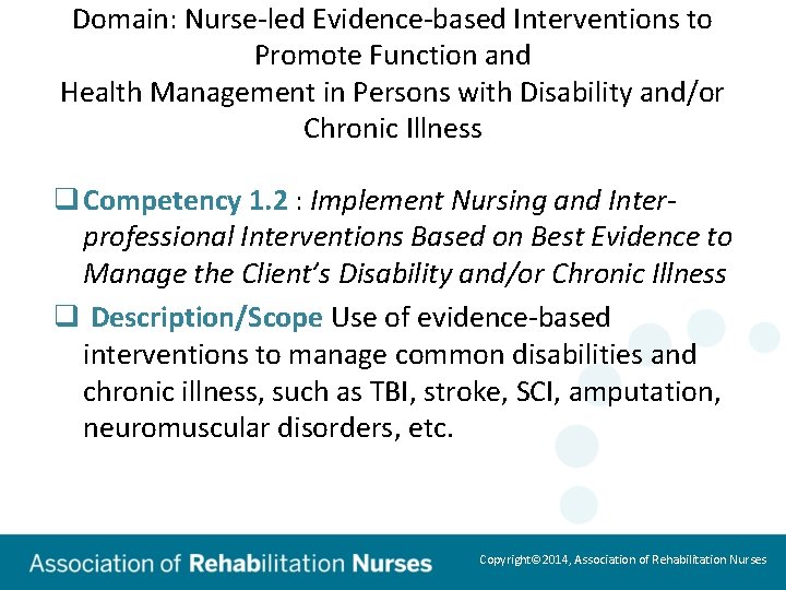 Domain: Nurse-led Evidence-based Interventions to Promote Function and Health Management in Persons with Disability