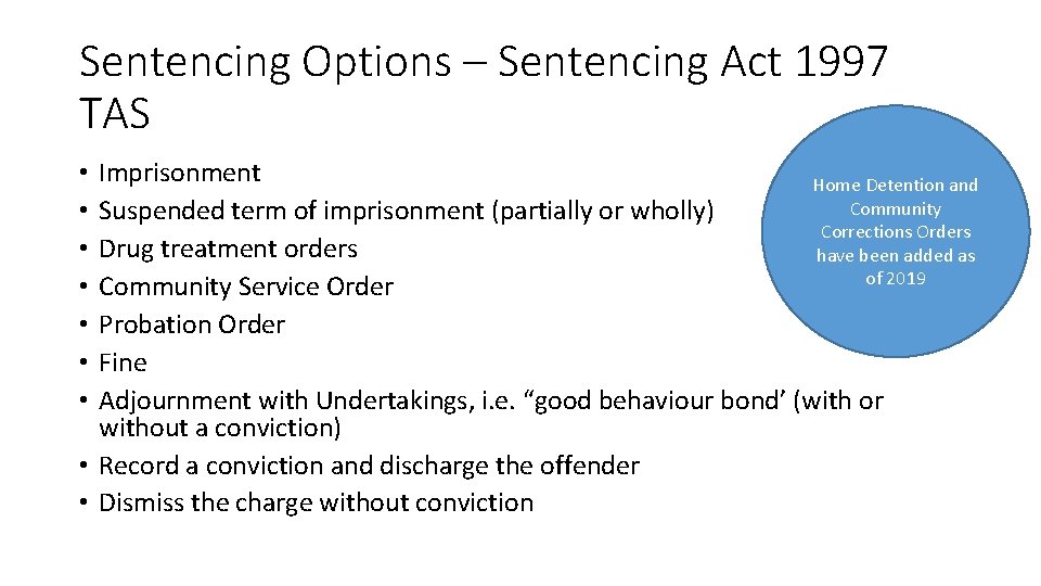 Sentencing Options – Sentencing Act 1997 TAS Imprisonment Home Detention and Community Suspended term