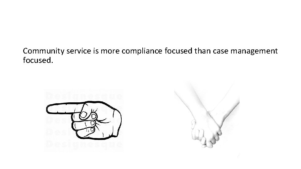Community service is more compliance focused than case management focused. 