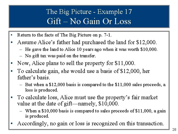 The Big Picture - Example 17 Gift – No Gain Or Loss • Return