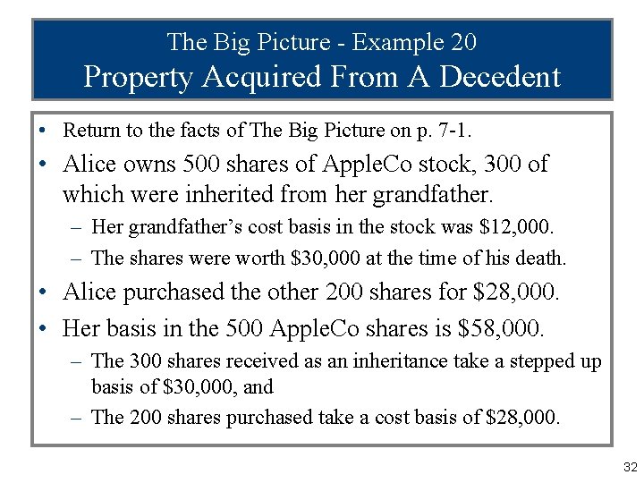 The Big Picture - Example 20 Property Acquired From A Decedent • Return to