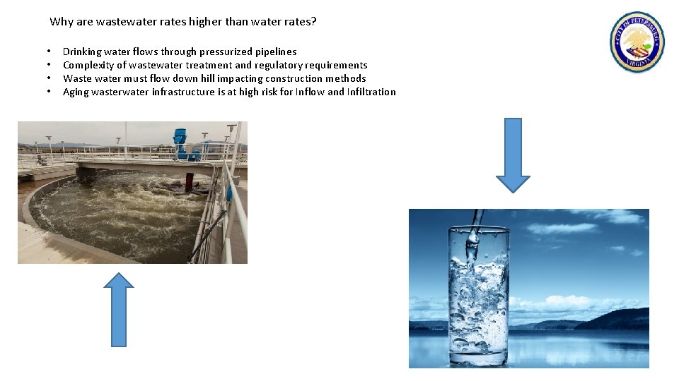  Why are wastewater rates higher than water rates? • • Drinking water flows