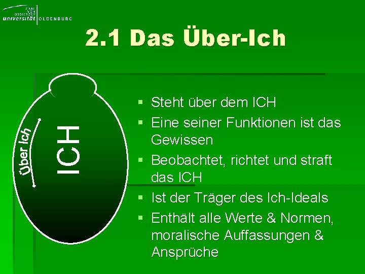 ICH 2. 1 Das Über-Ich § Steht über dem ICH § Eine seiner Funktionen