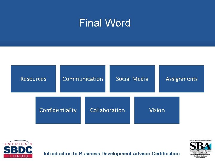 Final Word Resources Communication Confidentiality Social Media Collaboration Assignments Vision Introduction to Business Development