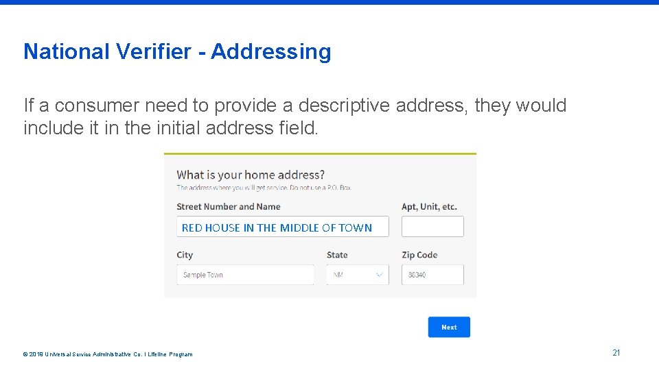 National Verifier - Addressing If a consumer need to provide a descriptive address, they