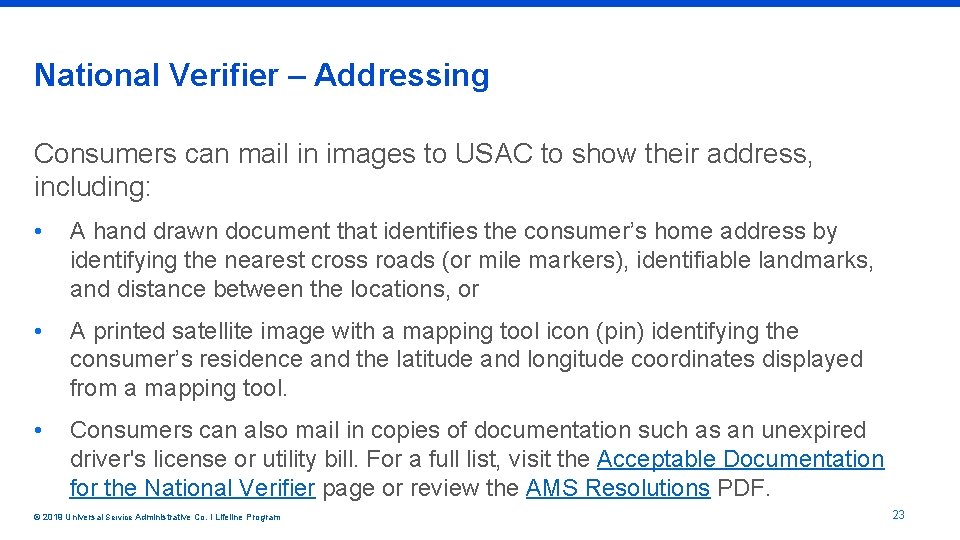 National Verifier – Addressing Consumers can mail in images to USAC to show their