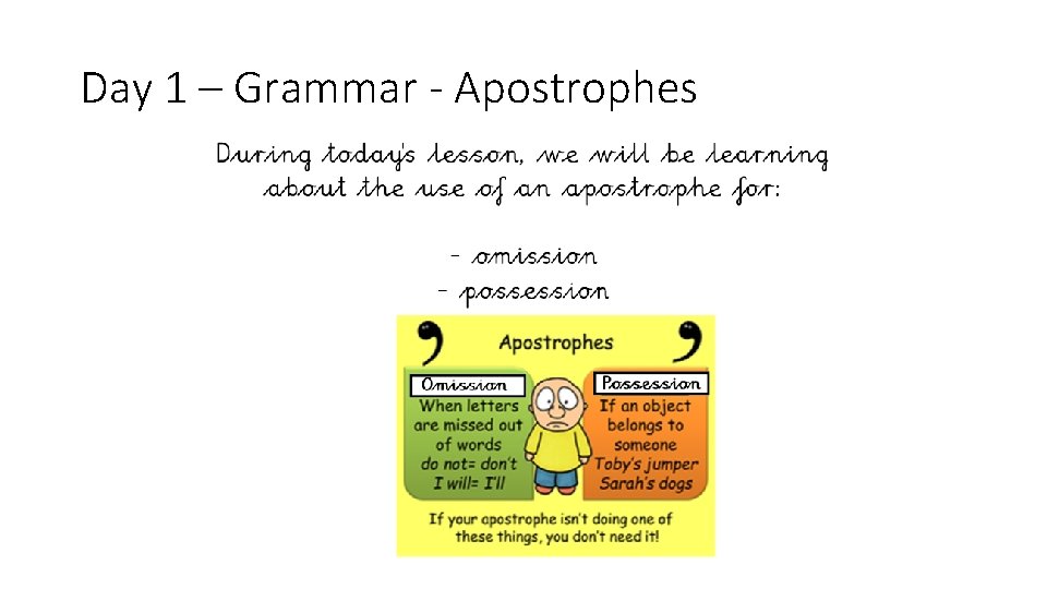 Day 1 – Grammar - Apostrophes 