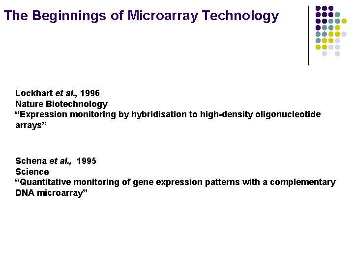 The Beginnings of Microarray Technology Lockhart et al. , 1996 Nature Biotechnology “Expression monitoring