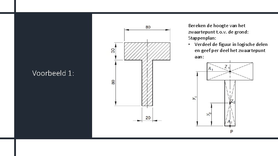 Bereken de hoogte van het zwaartepunt t. o. v. de grond: Stappenplan: • Verdeel