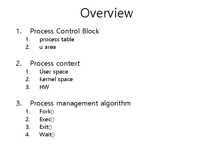 Overview 1. 2. 3. 1. 2. 3. 4. Process Control Block process table u Overview 1. 2. 3. 1. 2. 3. 4. Process Control Block process table u