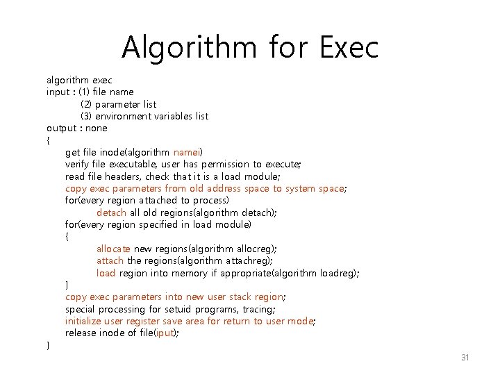 Algorithm for Exec algorithm exec input : (1) file name (2) parameter list (3) Algorithm for Exec algorithm exec input : (1) file name (2) parameter list (3)