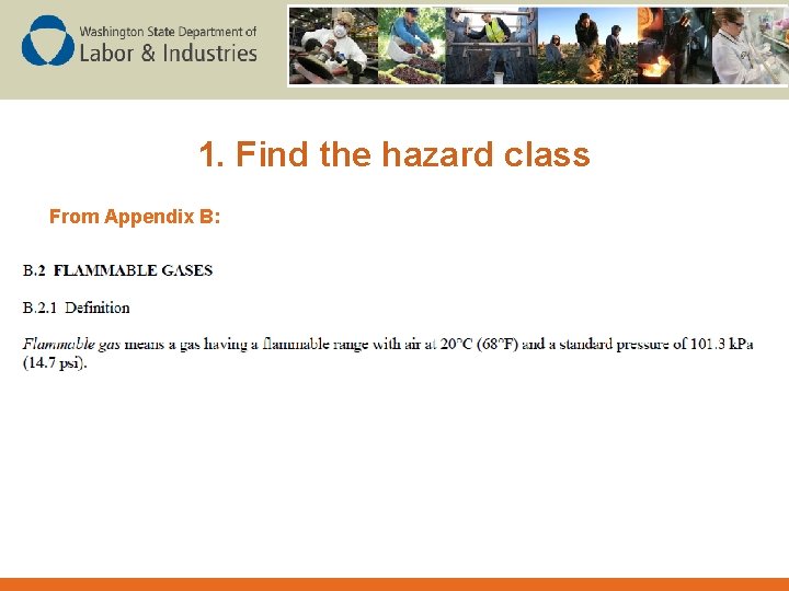1. Find the hazard class From Appendix B: 
