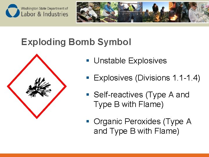 Exploding Bomb Symbol § Unstable Explosives § Explosives (Divisions 1. 1 -1. 4) §