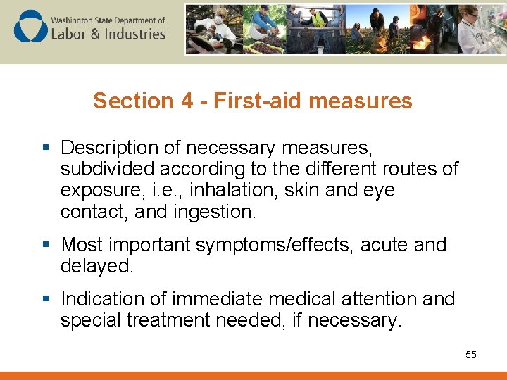 Section 4 - First-aid measures § Description of necessary measures, subdivided according to the