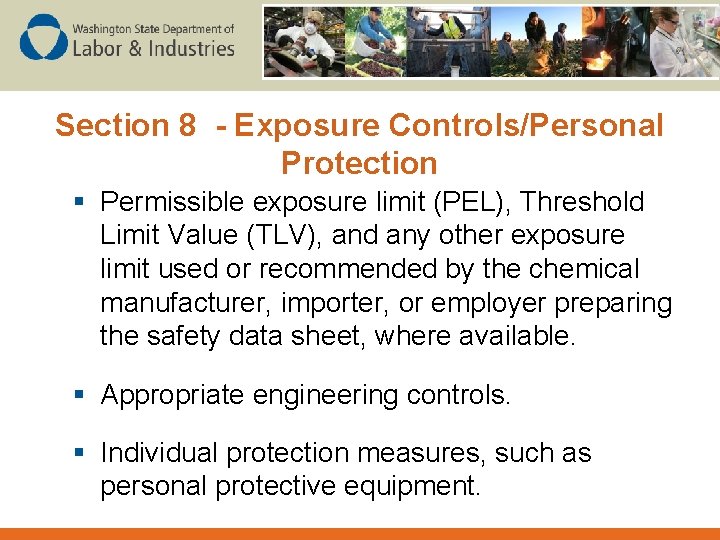 Section 8 - Exposure Controls/Personal Protection § Permissible exposure limit (PEL), Threshold Limit Value