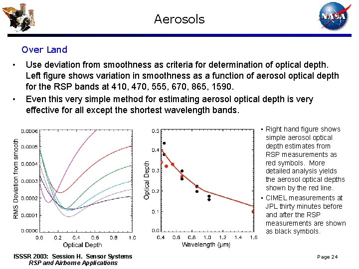 Aerosols Over Land • • Use deviation from smoothness as criteria for determination of