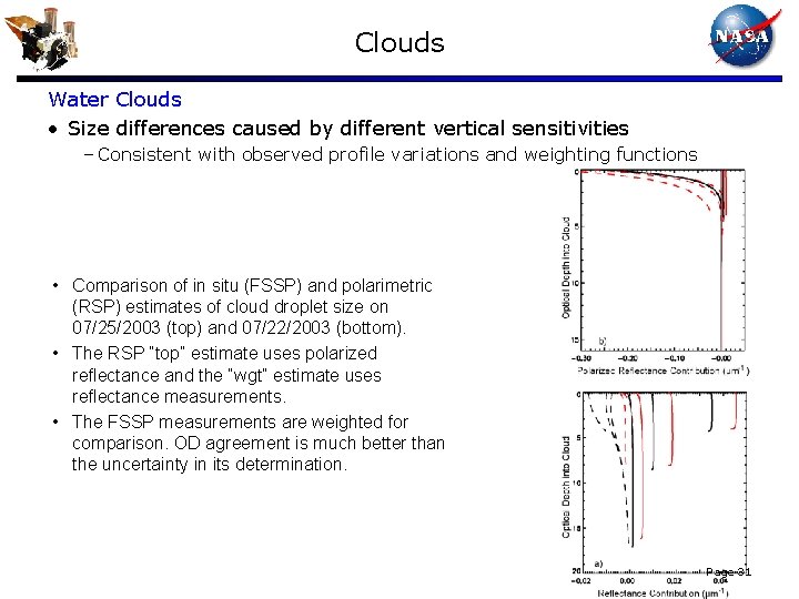 Clouds Water Clouds • Size differences caused by different vertical sensitivities – Consistent with