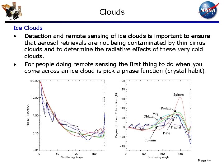 Clouds Ice Clouds • Detection and remote sensing of ice clouds is important to