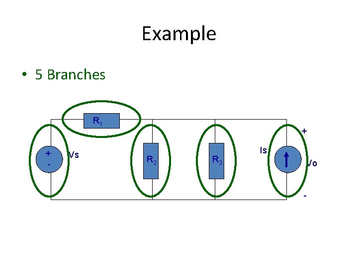 Example • 5 Branches R 1 + - Vs + R 2 R 3