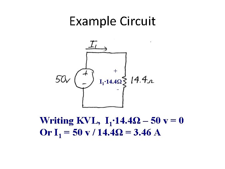 Example Circuit + I 1∙ 14. 4Ω - Writing KVL, I 1∙ 14. 4Ω
