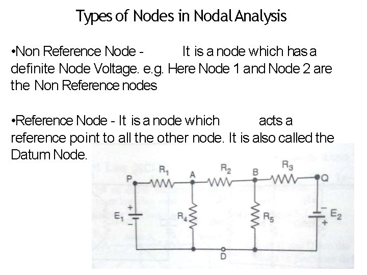 Types of Nodes in Nodal Analysis • Non Reference Node It is a node