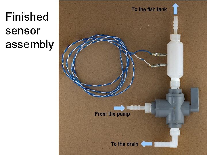 To the fish tank Finished sensor assembly From the pump To the drain 