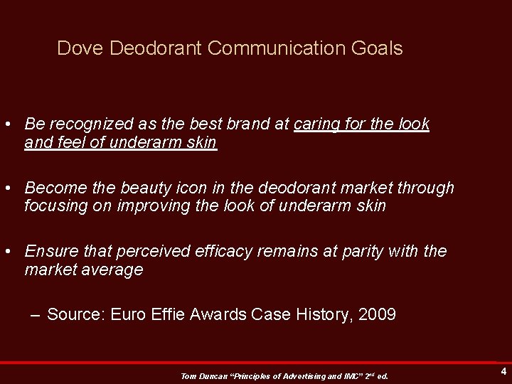 Dove Deodorant Communication Goals • Be recognized as the best brand at caring for