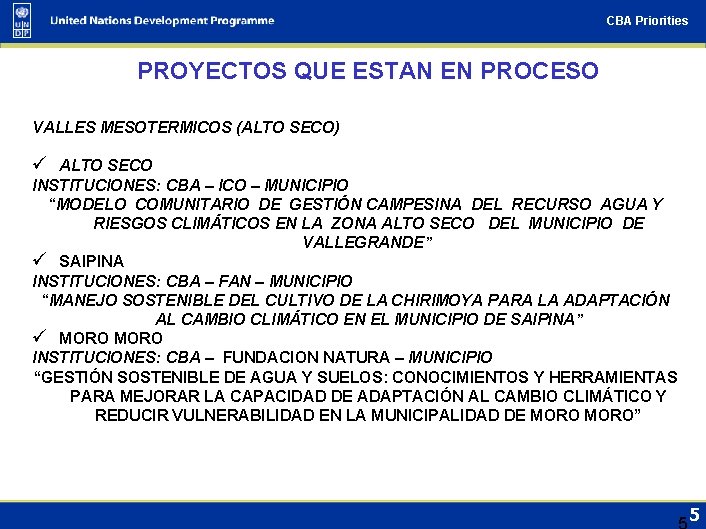 CBA Priorities PROYECTOS QUE ESTAN EN PROCESO VALLES MESOTERMICOS (ALTO SECO) ü ALTO SECO