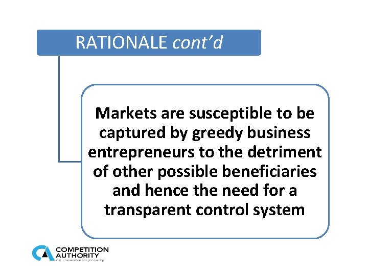 RATIONALE cont’d Markets are susceptible to be captured by greedy business entrepreneurs to the