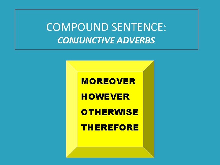 COMPOUND SENTENCE: CONJUNCTIVE ADVERBS MOREOVER HOWEVER OTHERWISE THEREFORE 