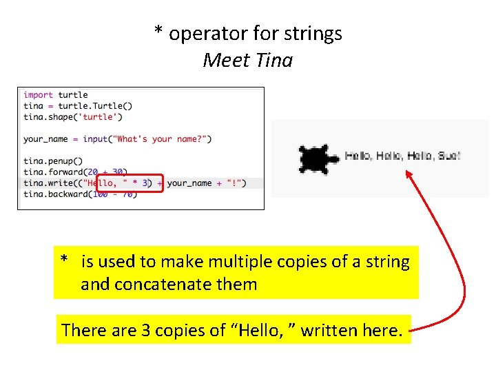 * operator for strings Meet Tina * is used to make multiple copies of