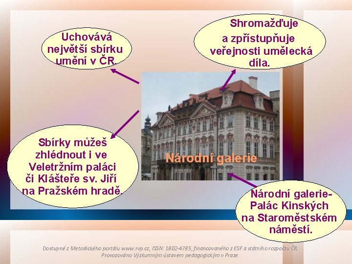 Uchovává největší sbírku umění v ČR. Sbírky můžeš zhlédnout i ve Veletržním paláci či