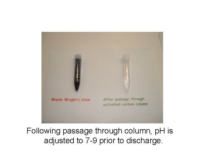 Following passage through column, p. H is adjusted to 7 -9 prior to discharge.