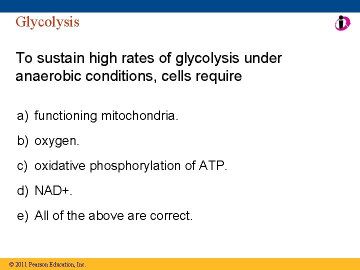 Glycolysis To sustain high rates of glycolysis under anaerobic conditions, cells require a) functioning