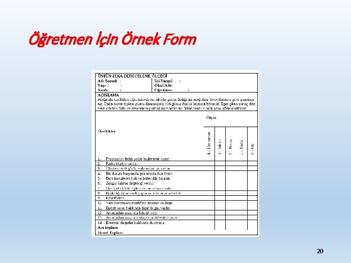 Öğretmen İçin Örnek Form 20 