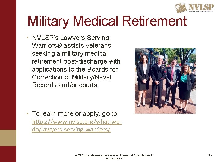 Military Medical Retirement • NVLSP’s Lawyers Serving Warriors® assists veterans seeking a military medical