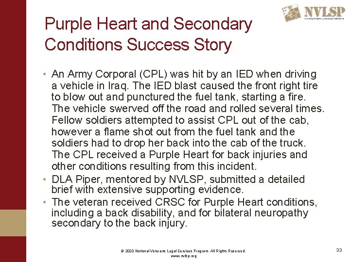 Purple Heart and Secondary Conditions Success Story • An Army Corporal (CPL) was hit