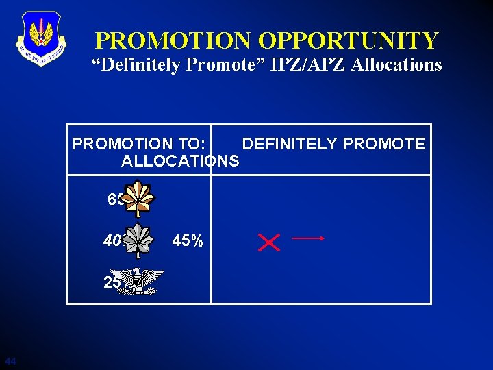 PROMOTION OPPORTUNITY “Definitely Promote” IPZ/APZ Allocations PROMOTION TO: DEFINITELY PROMOTE ALLOCATIONS 65% 40% 25%